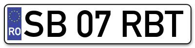 Placuta inmatriculare numar auto  SB-07-RBT, SB 07 RBT, SB07RBT