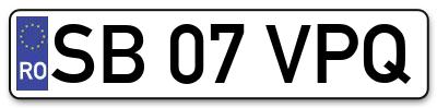 Placuta inmatriculare numar auto  SB-07-VPQ, SB 07 VPQ, SB07VPQ