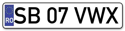 Placuta inmatriculare numar auto  SB-07-VWX, SB 07 VWX, SB07VWX