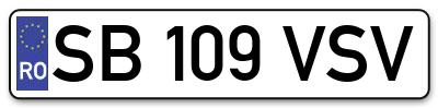 Placuta inmatriculare numar auto  SB-109-VSV, SB 109 VSV, SB109VSV