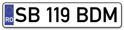 Placuta inmatriculare numar auto  SB-119-BDM, SB 119 BDM, SB119BDM