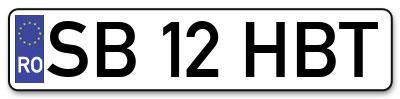 Placuta inmatriculare numar auto  SB-12-HBT, SB 12 HBT, SB12HBT
