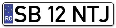 Placuta inmatriculare numar auto  SB-12-NTJ, SB 12 NTJ, SB12NTJ