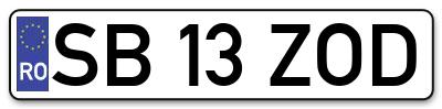 Placuta inmatriculare numar auto  SB-13-ZOD, SB 13 ZOD, SB13ZOD