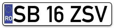 Placuta inmatriculare numar auto  SB-16-ZSV, SB 16 ZSV, SB16ZSV