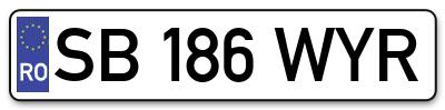 Placuta inmatriculare numar auto  SB-186-WYR, SB 186 WYR, SB186WYR