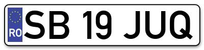 Placuta inmatriculare numar auto  SB-19-JUQ, SB 19 JUQ, SB19JUQ