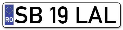 Placuta inmatriculare numar auto  SB-19-LAL, SB 19 LAL, SB19LAL