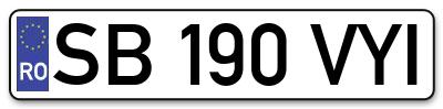 Placuta inmatriculare numar auto  SB-190-VYI, SB 190 VYI, SB190VYI