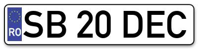 Placuta inmatriculare numar auto  SB-20-DEC, SB 20 DEC, SB20DEC