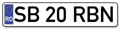Placuta inmatriculare numar auto  SB-20-RBN, SB 20 RBN, SB20RBN