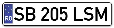 Placuta inmatriculare numar auto  SB-205-LSM, SB 205 LSM, SB205LSM