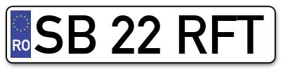 Placuta inmatriculare numar auto  SB-22-RFT, SB 22 RFT, SB22RFT