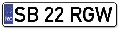 Placuta inmatriculare numar auto  SB-22-RGW, SB 22 RGW, SB22RGW