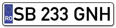 Placuta inmatriculare numar auto  SB-233-GNH, SB 233 GNH, SB233GNH