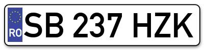 Placuta inmatriculare numar auto  SB-237-HZK, SB 237 HZK, SB237HZK