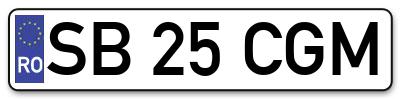 Placuta inmatriculare numar auto  SB-25-CGM, SB 25 CGM, SB25CGM