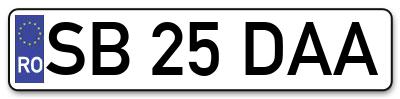 Placuta inmatriculare numar auto  SB-25-DAA, SB 25 DAA, SB25DAA