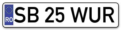 Placuta inmatriculare numar auto  SB-25-WUR, SB 25 WUR, SB25WUR