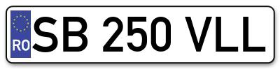 Placuta inmatriculare numar auto  SB-250-VLL, SB 250 VLL, SB250VLL