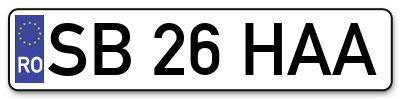 Placuta inmatriculare numar auto  SB-26-HAA, SB 26 HAA, SB26HAA