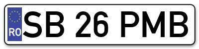 Placuta inmatriculare numar auto  SB-26-PMB, SB 26 PMB, SB26PMB
