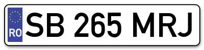 Placuta inmatriculare numar auto  SB-265-MRJ, SB 265 MRJ, SB265MRJ