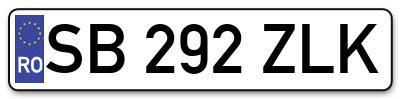 Placuta inmatriculare numar auto  SB-292-ZLK, SB 292 ZLK, SB292ZLK