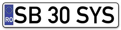 Placuta inmatriculare numar auto  SB-30-SYS, SB 30 SYS, SB30SYS