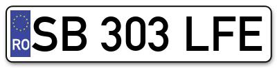 Placuta inmatriculare numar auto  SB-303-LFE, SB 303 LFE, SB303LFE