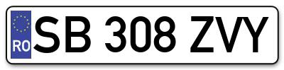 Placuta inmatriculare numar auto  SB-308-ZVY, SB 308 ZVY, SB308ZVY