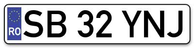 Placuta inmatriculare numar auto  SB-32-YNJ, SB 32 YNJ, SB32YNJ
