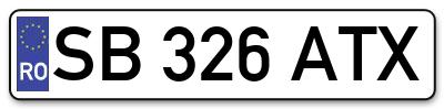Placuta inmatriculare numar auto  SB-326-ATX, SB 326 ATX, SB326ATX
