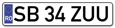 Placuta inmatriculare numar auto  SB-34-ZUU, SB 34 ZUU, SB34ZUU