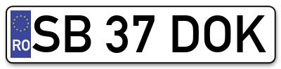 Placuta inmatriculare numar auto  SB-37-DOK, SB 37 DOK, SB37DOK
