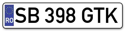 Placuta inmatriculare numar auto  SB-398-GTK, SB 398 GTK, SB398GTK