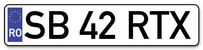 Placuta inmatriculare numar auto  SB-42-RTX, SB 42 RTX, SB42RTX