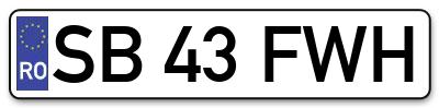 Placuta inmatriculare numar auto  SB-43-FWH, SB 43 FWH, SB43FWH