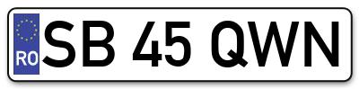 Placuta inmatriculare numar auto  SB-45-QWN, SB 45 QWN, SB45QWN