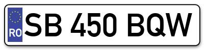 Placuta inmatriculare numar auto  SB-450-BQW, SB 450 BQW, SB450BQW