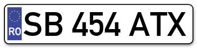 Placuta inmatriculare numar auto  SB-454-ATX, SB 454 ATX, SB454ATX