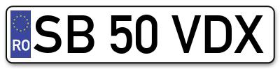 Placuta inmatriculare numar auto  SB-50-VDX, SB 50 VDX, SB50VDX