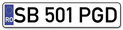 Placuta inmatriculare numar auto  SB-501-PGD, SB 501 PGD, SB501PGD