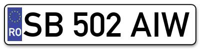 Placuta inmatriculare numar auto  SB-502-AIW, SB 502 AIW, SB502AIW
