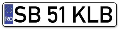 Placuta inmatriculare numar auto  SB-51-KLB, SB 51 KLB, SB51KLB