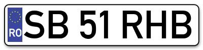 Placuta inmatriculare numar auto  SB-51-RHB, SB 51 RHB, SB51RHB