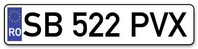 Placuta inmatriculare numar auto  SB-522-PVX, SB 522 PVX, SB522PVX