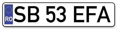 Placuta inmatriculare numar auto  SB-53-EFA, SB 53 EFA, SB53EFA