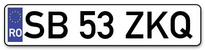 Placuta inmatriculare numar auto  SB-53-ZKQ, SB 53 ZKQ, SB53ZKQ