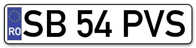 Placuta inmatriculare numar auto  SB-54-PVS, SB 54 PVS, SB54PVS